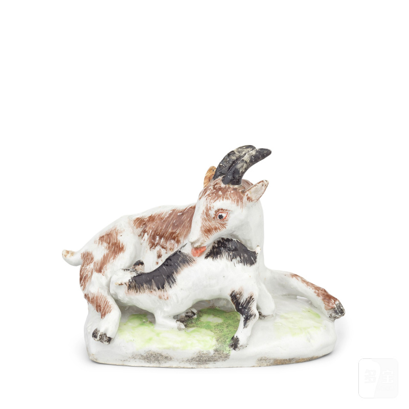 An early Bow group of a nanny goat and kid, circa 1752-54
